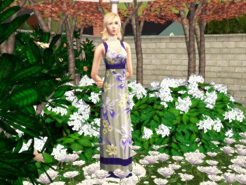 MySims03 - The dress she's wearing is actually a Maxis made dress that comes with The Sims2 Apartment Life for teen sims. This is converted to adult sims by MegCreations at Modthesims2.  http://www.modthesims2.com/showthread.php?t=299804