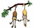 it feels silly - cartoon of two monkeys hanging off a tree branch, one brown one yellow, and holding eachothers hand
