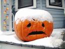 longer holidays make who happy? - Picture of a large pumpkin with angry face outside and head full of snow