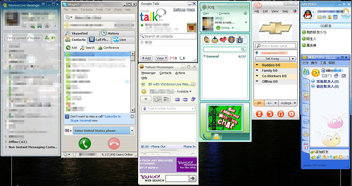 lots of instant messengers out there - Different instant messengers that internet advocates use. The top 5 most used instant messengers are 5)AIM 4)Sype 3)Yahoo! Messenger 2)Windows Live Messenger 1)QQ. Data according to the most users online during their peak usage.