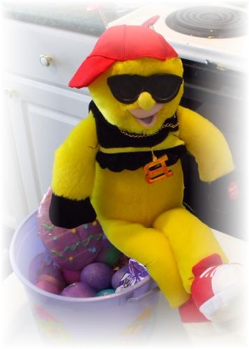 Easter eggs and Toy - Easter eggs with a stuffed yellow doll that sings.