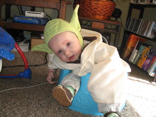 Yoda Halloween - Babys First Halloween Dressed up like Yoda