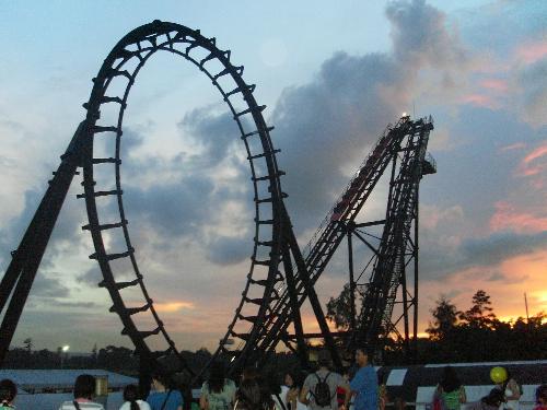 Space Shuttle - One of the extreme rides in Enchanted Kingdom. This photo was taken exactly during a technical problem with the ride. Bunch of people are actually stucked on top of the roller coaster.