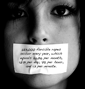 Rape. - Rape is wrong. Picture of a girl with statistics on her mouth about rape