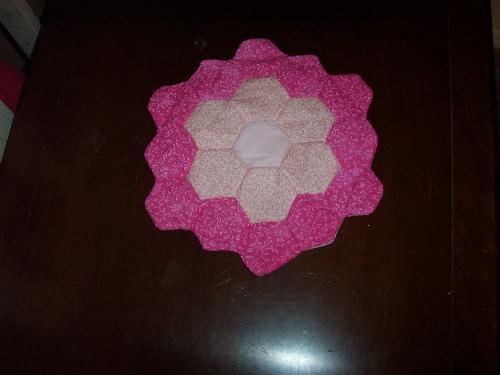 Pink Flower Centerpiece Mat - Handsewn centerpiece mat made with flower garden pattern.