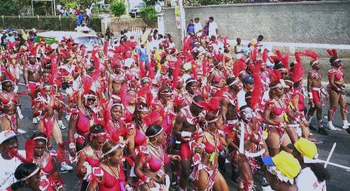 Carnival scene Jamaica - Crowd from a Carnival float in Kingston, Jamaica, 2000
