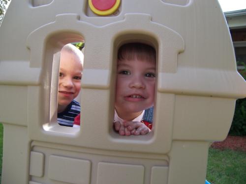 Playing - My boys playing outside, being silly.