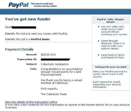 CafeStudy Payment Proof - 20 bucks from CafeStudy