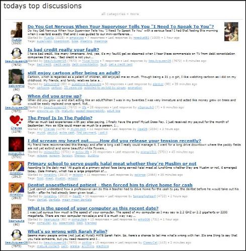 My 3 top discussions for Oct. 11 - My 3 top discussions for Oct. 11. I took Grandpa Bob's advice and got three discussions at one time on page one of Top Discussions!