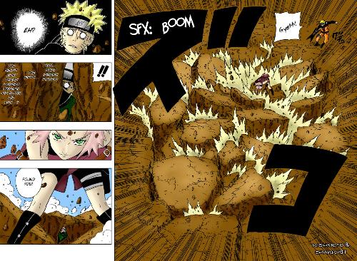 sakura and naruto - here we see sakura saving naruto against fight with magentic ninja