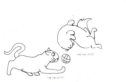 Play Time - It's play time! Drawn by Sandy Frazier (c)2008  pets, cats, animals, artwork, cats, kittens, art, artist
