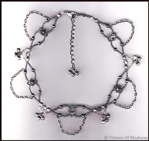 goth gunmetal choker - gunmetal chain, beads and black diamond crystal beads.