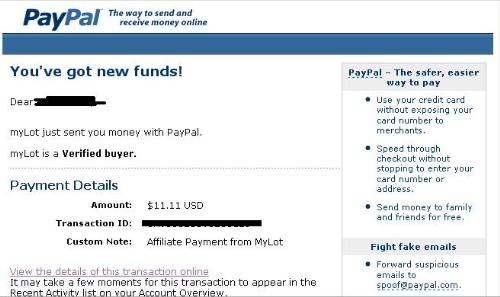 my first mylot payment - my very first payment in mylot
