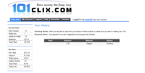 101clix payment - This is my current 101clix payment status as of 10/12/08. Please PM me or leave a comment if you know why this is happening. Visit this discussion for more info. http://www.mylot.com/w/discussions/1744264.aspx