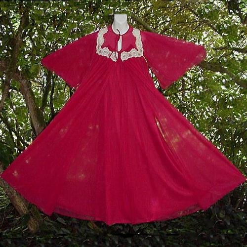 Rare Vintage Intime Nightgown and Peignoir Set - Fabulous floor length and extremely rare vintage nightgown and peignoir set by Intime' of California!!  DOUBLE LAYERS of 100% nylon chiffon, huge sweep, lace and more!   Available now! http://gurlz.ecrater.com