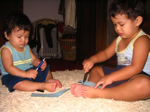 my two boys - sam and leaf. play and learn time.