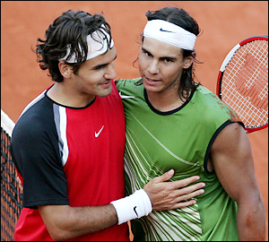 rafael nadal - In early 2005 he won 24 matches in a row, breaking the record for the longest winning streak of a teenager, beating Andre Agassi's run of 23 matches in 1988.  In his French Open debut, he won his first Grand Slam event, beating Federer in the semi-finals on his 19th birthday.