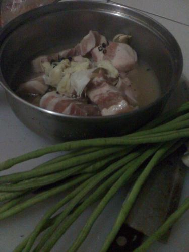 Meat adobo - Before I cook adobong sitaw I first cook the meat in vinegar