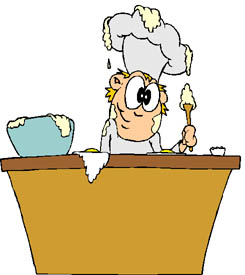 a chef with a white chefs hat on cooking on a bro - a chef with a white chefs hat on cooking on a brown counter