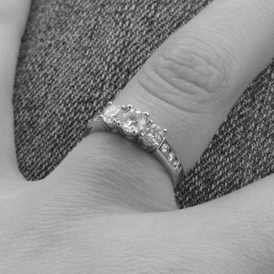 My engagment ring - My three stone diamond and white gold engagment ring.