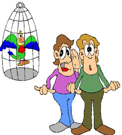 two boys standing by a bird cage with a blue bird - two boys standing by a bird cage with a blue bird in itwho are worried