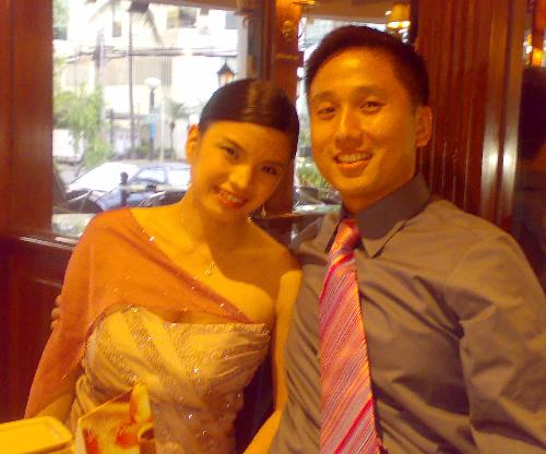 At Lara and Rabbi's wedding - Me and my husband, Bry, at a coffee shop relaxing before the Ang-Cu reception
