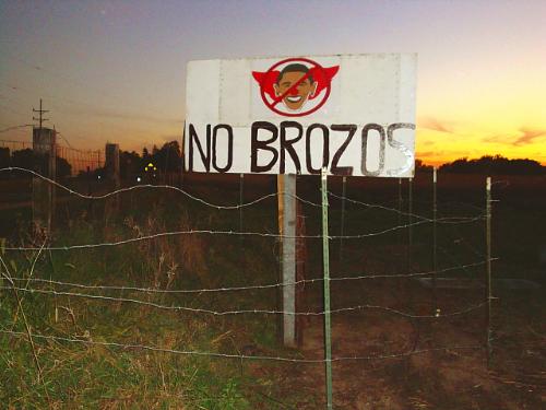 brozo political satire sign - Attempt to be funny by someone. Judge upheld first admendment in protecting this sign.