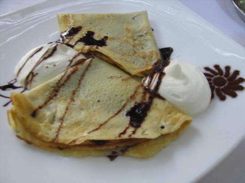 Pancakes - chocolate pancakes with cream