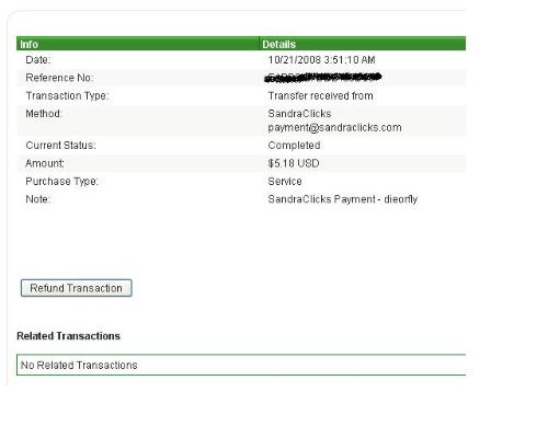 Payment proof - Sandra Clicks instant payment.