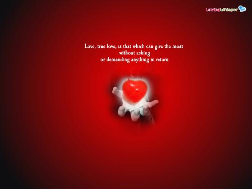 Love - True love is the most which gives the most without asking, love is the best feeling in life.