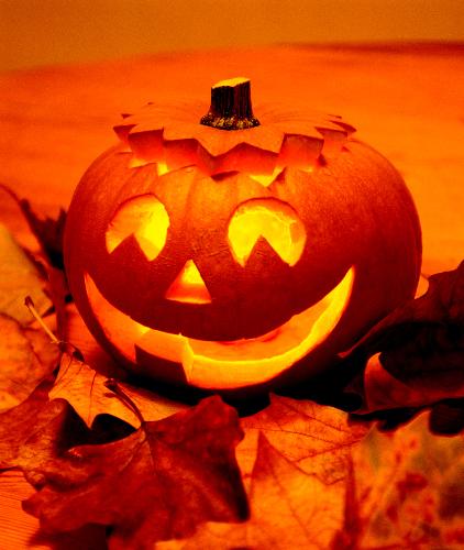 Pumpkin - This is a photograph of a jack-o-lantern, popular around Halloween.