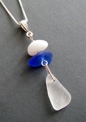 A new sea glass piece - This necklace is a new sea glass creation that will probably go into my shop on Etsy.com in the next day or two. This one will be called Ariel's Tear and is made with 2 pieces of frosty white/clear and one beautifully weathered piece of cobalt blue sea glass.