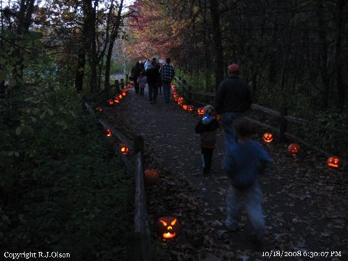 Pumpkin Trail - Lit pumpkins lined a few trails for this Hallowqeen Party at the Springbrook Nature Center Halloween party recently.