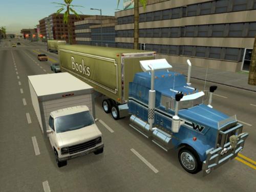 lorry is over taked by the load van - in this game 18 wheels of steel across america we have to follow the signal, normally it is impossible to drive fast in the city