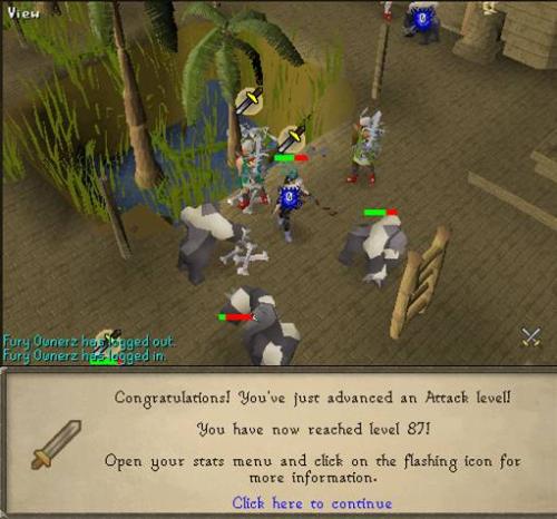 87 attack - screen shot of me getting 87 attack, hopefully i will get 99 soon through slayer and other things