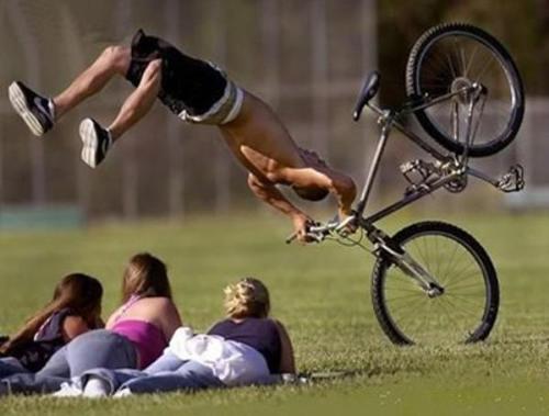 babes watching biker - three babes friends watching how a biker falling showing style