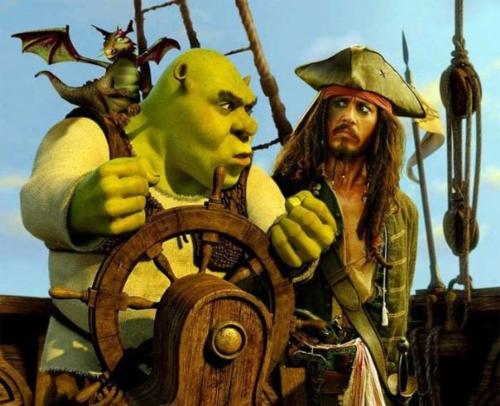 Johnny Deep - Johnny Deep as Jack Sparrow with Shrek!!