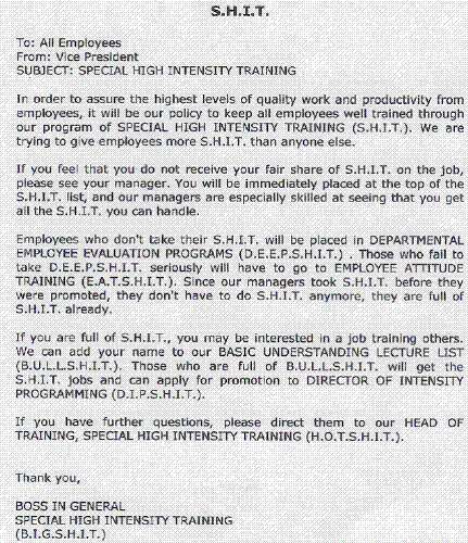S.H.I.T parody - This a letter about a parody about ...