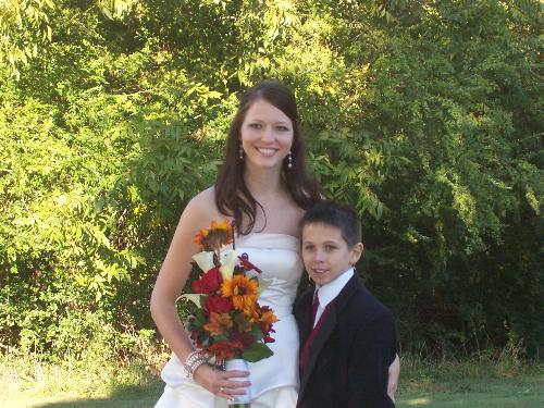 my oldest and youngest child - this is a picture of my oldest child and my youngest son, at my duaghter's wedding.