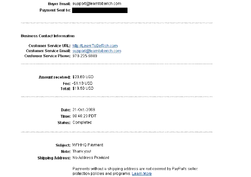  work from home payment -  recieved payment from data entry site.