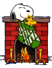 a fireplace with snoopy and woodstock in a stockin - a fireplace with snoopy and woodstock in the stocking