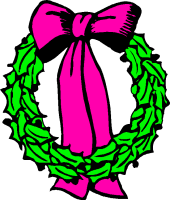 a green christmas wreath with a pink ribbon -  a green christmas wreath with a pink ribbon