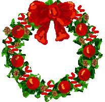 a decorated wreath with bulbs and red ribbons - a decorated wreath with bulbs and red ribbons