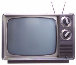 tv - Old television with VHF and UHF dials and rabbit ear antenna