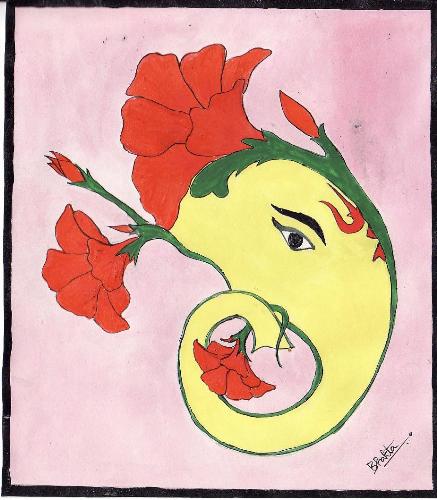 Flower ganesha - ganesha painting in watercolor.
