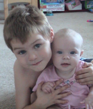 Owen and Nora - These two are the best of friends.  Owen is 5 and Nora is 6 months old and they are inseperable.  I am amazed every day at the bond they have, especially since Owen was devestated that he didn't get a baby brother.  He would do anything for his baby sister.