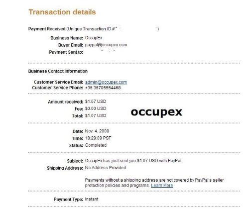 Occupex Payment Proof - Dated November 4, 2008