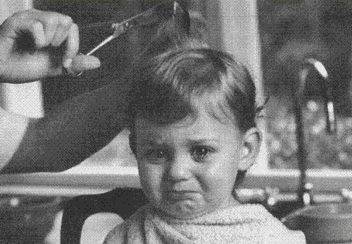 hmmm..... - the baby doesn't want to get a hair cut i suppose or he\she doesn't want to sit there...