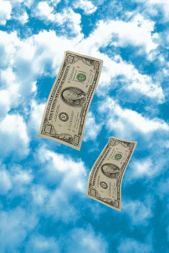 money in wind - it shows money flew in the sky.