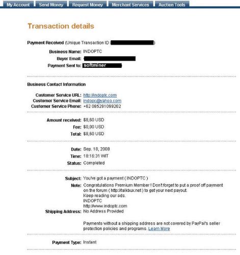 Proof's of payment - Proof's of payment from Indo PTC